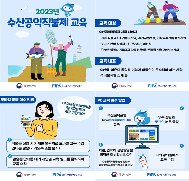 “2023년 수산공익직불제 교육, 온라인으로 수강하세요!”